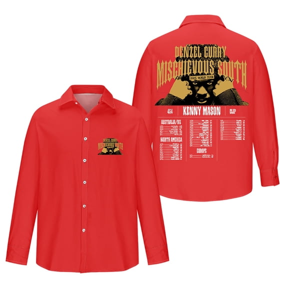 Denzel Curry 2025 World Tour Long Sleeved Shirts Casual Shirt Longsleeve Hip-hop V-neck