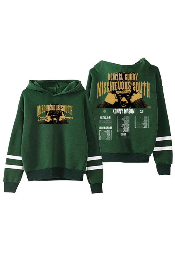 Denzel Curry Mischievous South US Tour Hoodie Women Men Pocketless Parallel Bars Sleeve Sweatshirt
