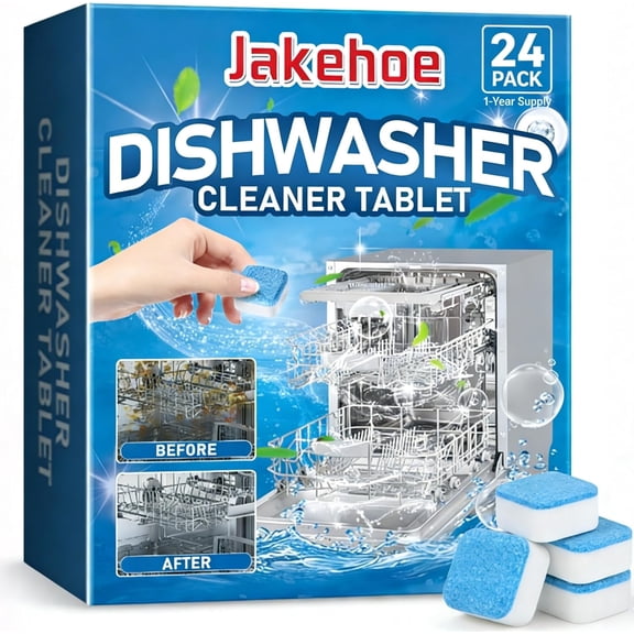 and Deodorizer Tablets 24 Pack, Deep Cleaning Descaler Pods for Dish Washer Machine, Heavy Duty Limescale Remover, Odor Eliminator, Septic Safe, 12 Month Supply