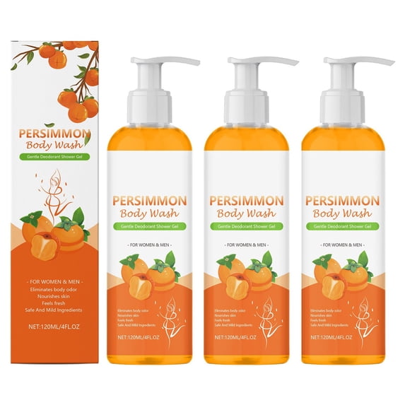 Deodorizing Body Wash, Natural Persimmon Extract Body Cleansing Shower Gel, Refreshing & Moisturizing, Clean & Nourishing 120ml