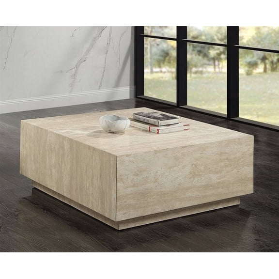 Deon's Beige Travertine Square Coffee Table with Fixed Top