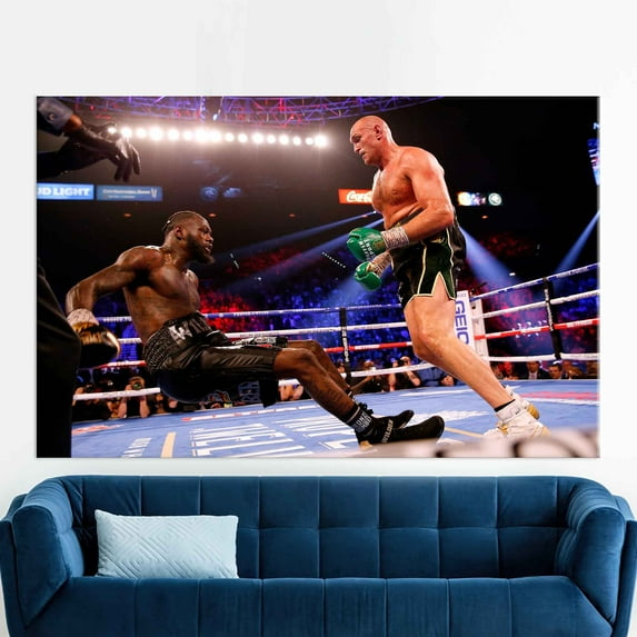 Deontay Wilder Artwork, Man Cave Art Canvas, Gym Printed, Deontay Wilder and Tyson Fury, Knocks Down Wall Decor, Boxing Canvas Decor, Canvas Wall Decor - Black Framed
