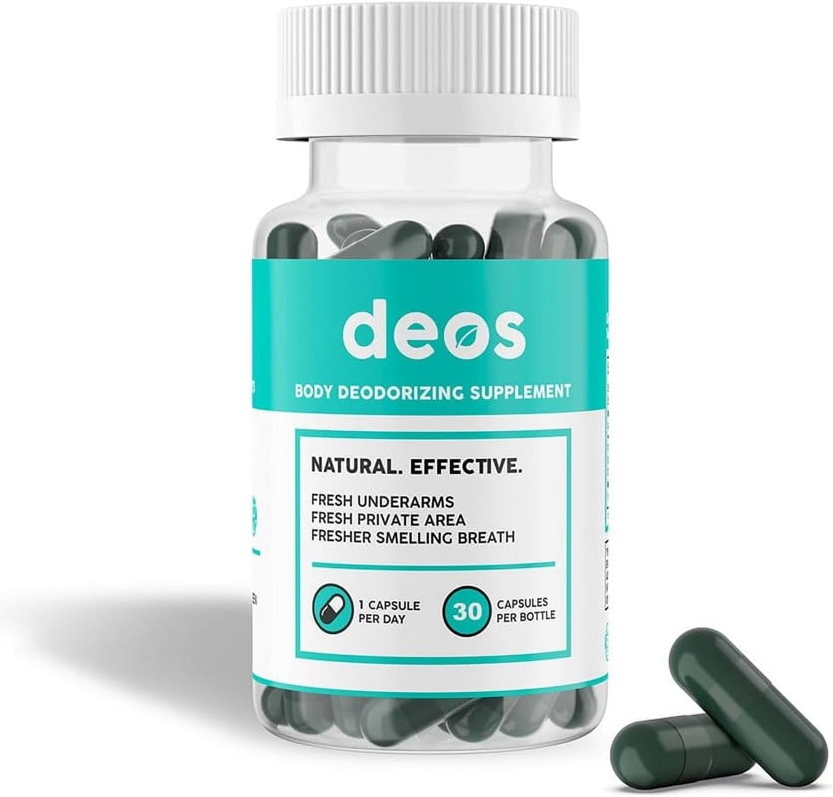 Deos Healthy Body Deodorizing Supplement with Chlorophyll Capsules | Pills for Body Odor Control, 30 Count