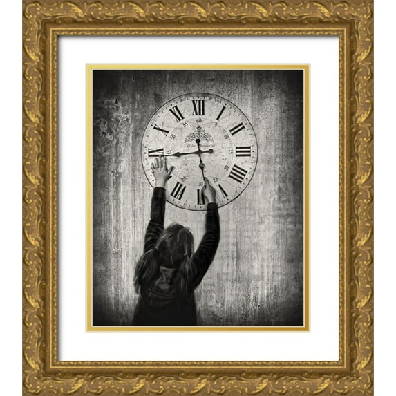 Depaepe, Yvette 26x31 Gold Ornate Wood Framed with Double Matting Museum Art Print Titled - Please Move Faster-I Want To Grow Up !!!