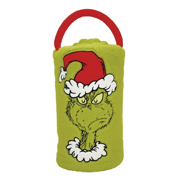 Department 56 Angry Santa Grinch SnowThrow Plush Fleece Blanket 45in x 60in