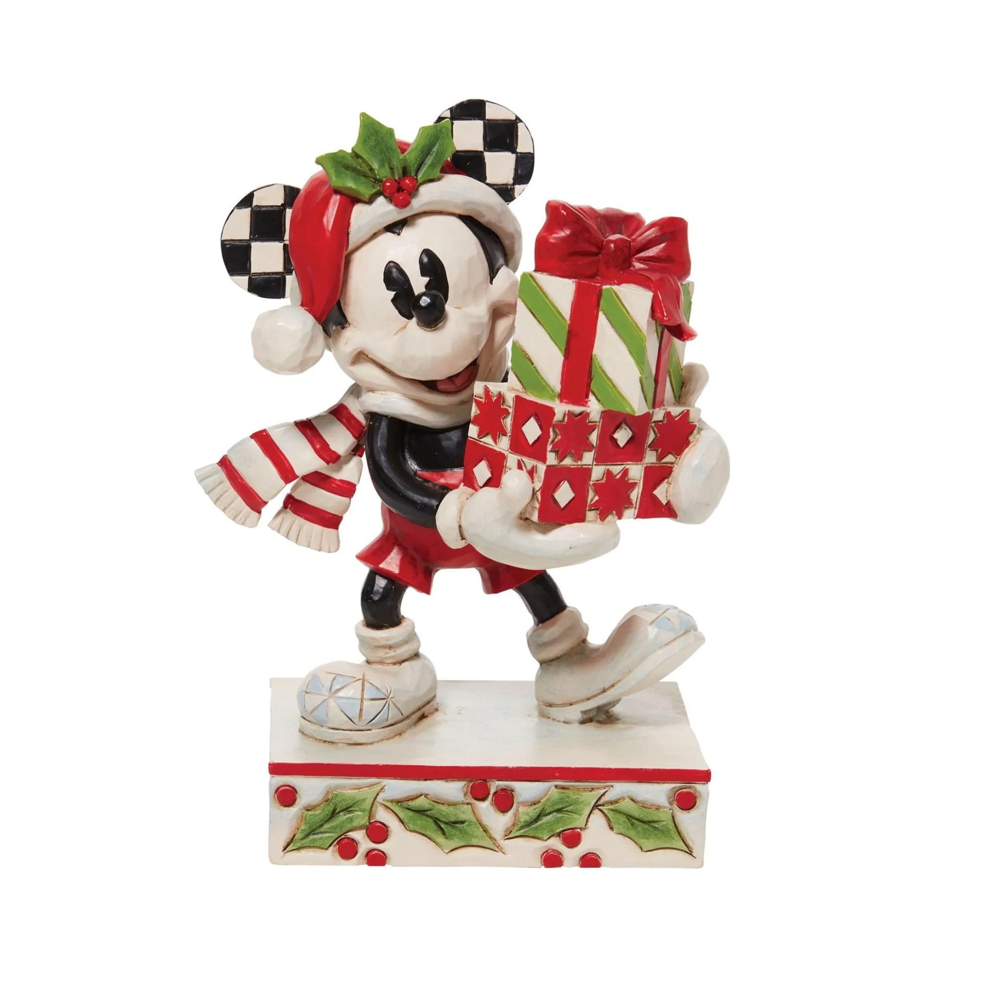 Festive Mickey Mouse Holiday Figurine with Presents in Resin