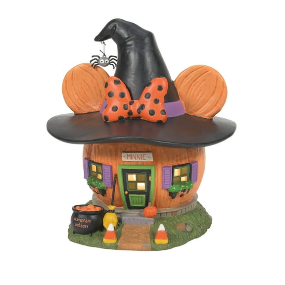 Department 56 Disney Village Minnie's Pumpkintown House Lit Halloween Multicolor Building Figurine 7.8in H