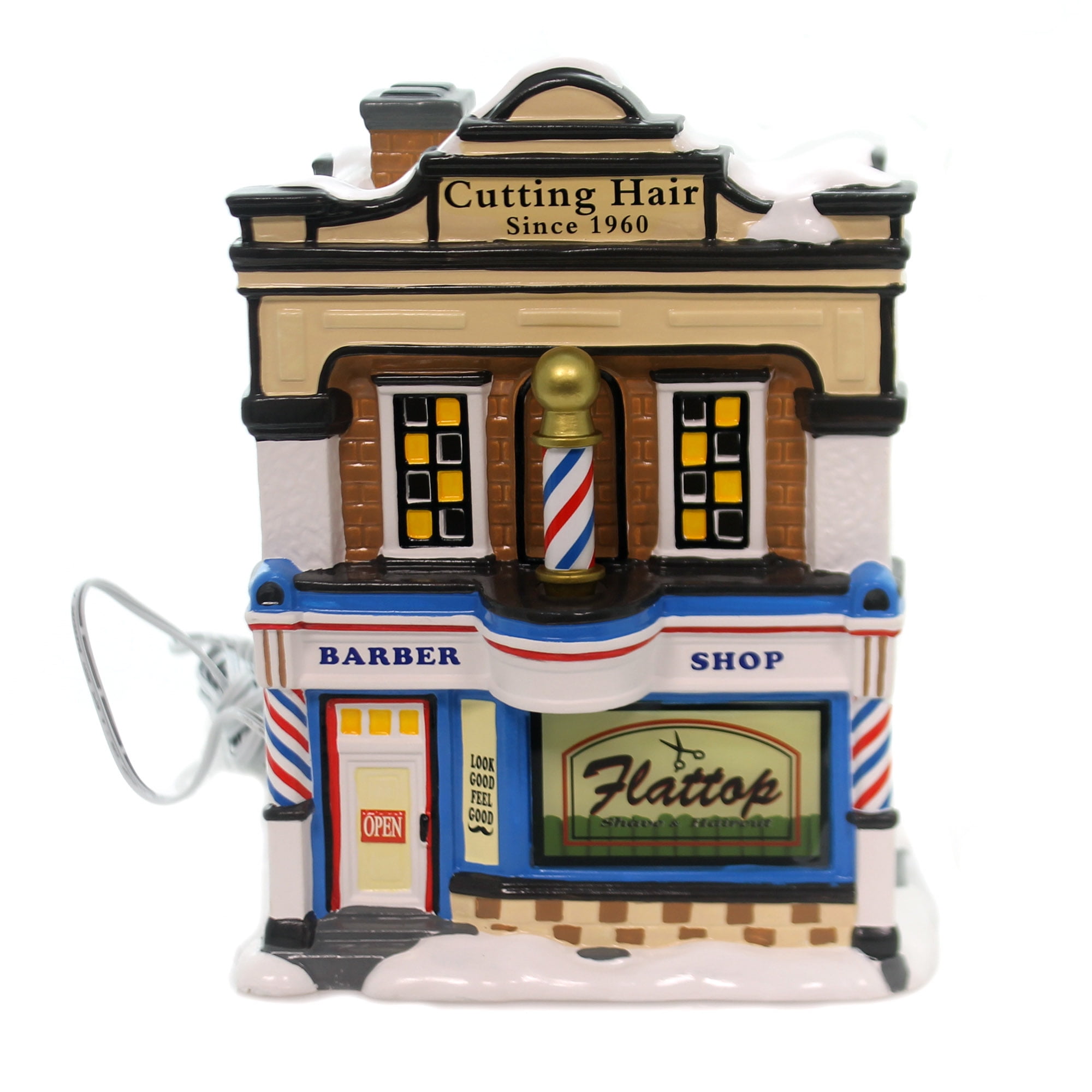 Department 56 House Flattop Barbershop Ceramic Snow Village 6000638 ...