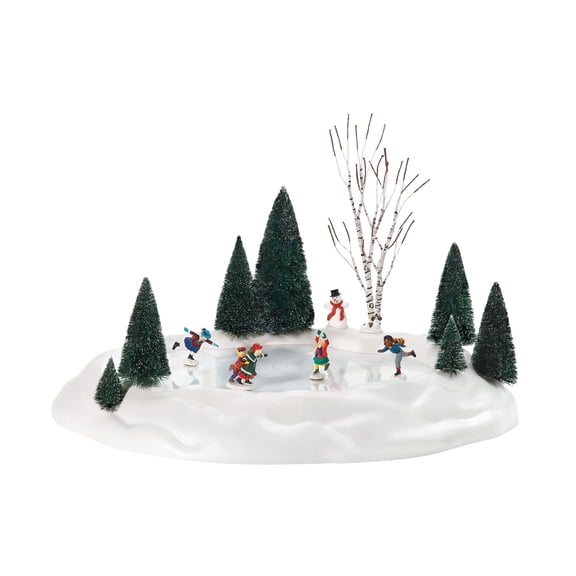 Department 56 New Animated Skating Pond Village Accessory 14in H