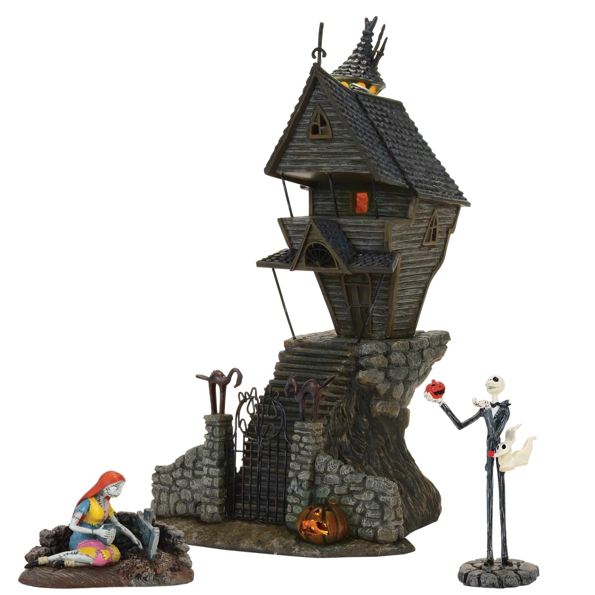 Department 56 Nightmare Before Christmas Jack's House Village Building with Jack & Sally Figurines - Set of 3