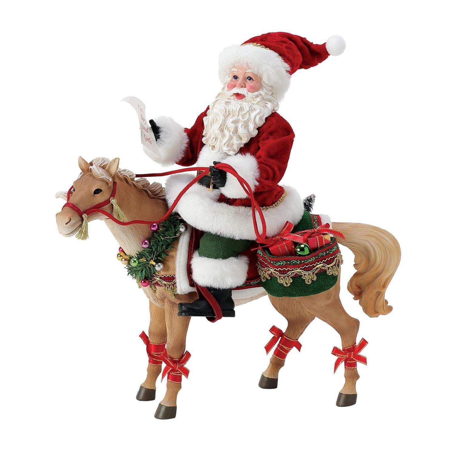 Hand-Painted Resin Santa on Sandy Horse Figurine