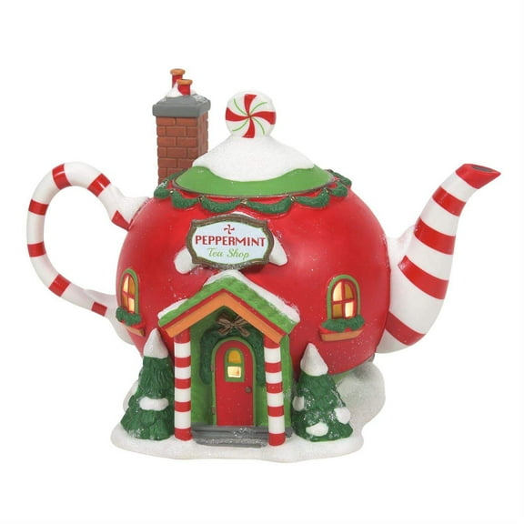 Department 56 Villages Peppermint Tea Shop - One Building 5.0 Inch, Porcelain - North Pole Building Glistening Snow 6011406