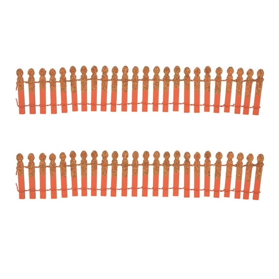 Department 56 Villages Pumpkin Orange Glitter Fence - Two Fence Sections 2.25 Inch, Wood - Halloween 6007703