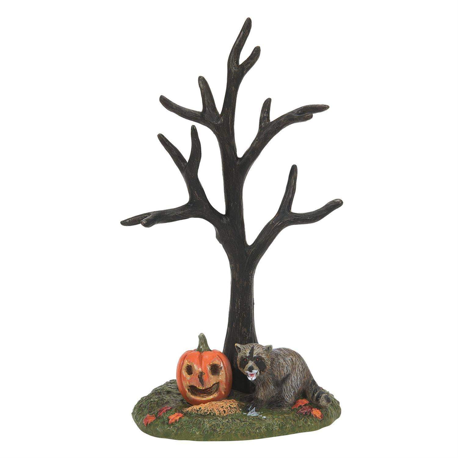 Department 56 Villages The Rabid Pumpkin Bandit - One Accessory 7.25 Inch, Polyresin - Halloween Raccoon Bare Branch Tree 6012296