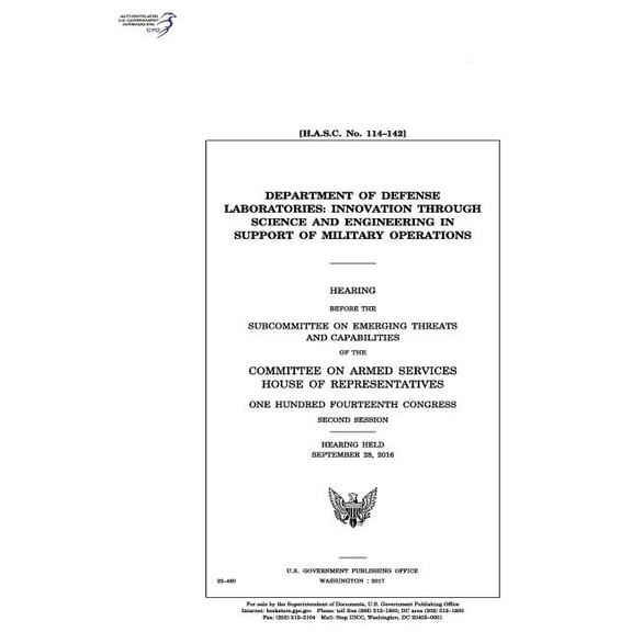Department of Defense laboratories: innovation through science and engineering in support of military operations: hearing before the Subcommittee on Emerging Threats and Capabilities of the Committee