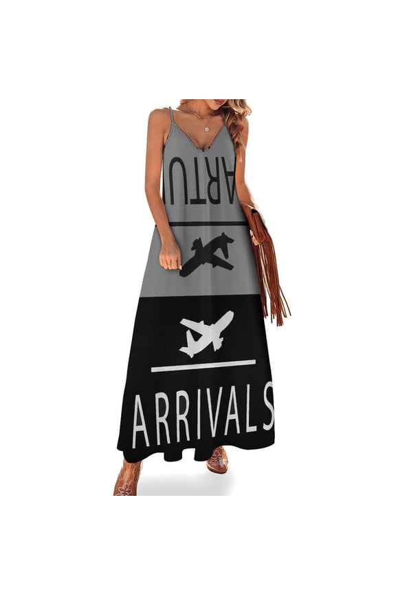 Departure And Arrivals (Gray) Designed Sleeveless Suspender Dress Summer Fashion Casual Long Dress