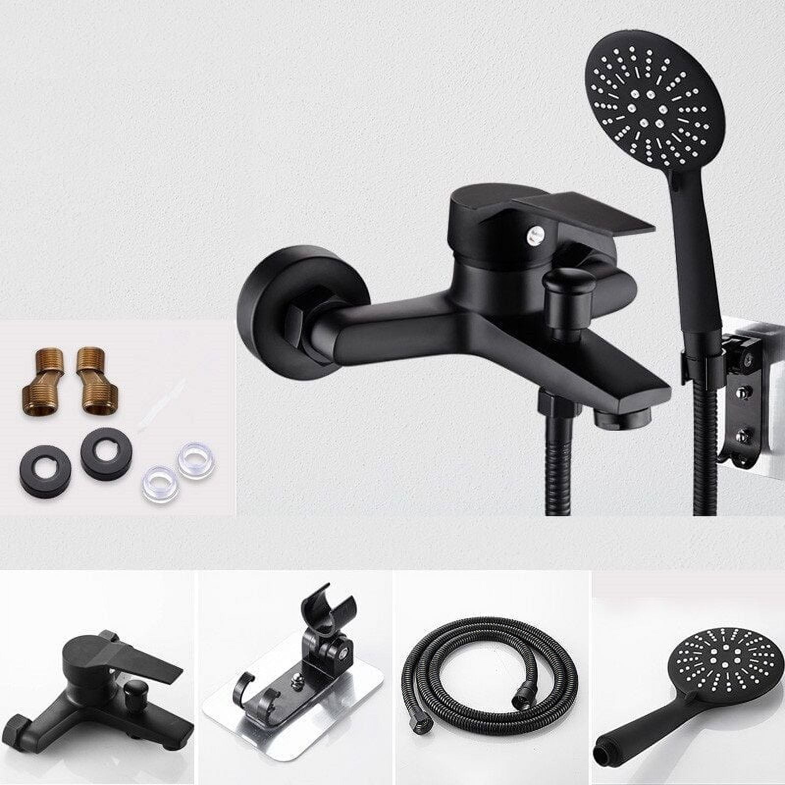 Depato Bathtub Faucet with Hand Shower Black Wall Mounted Bathroom Hand ...