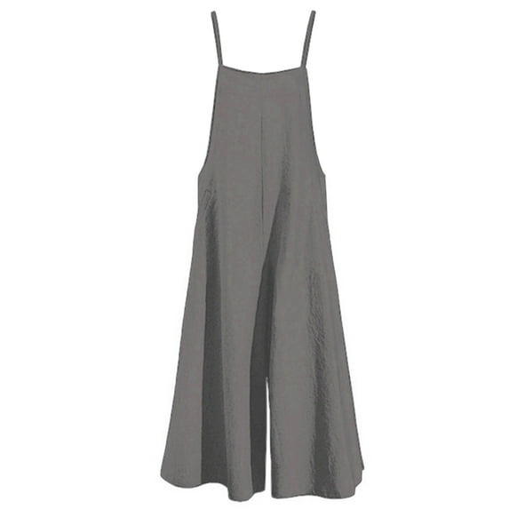 Depato Women Casual Loose Long Bib Pants Wide Leg Jumpsuits Baggy Cotton Rompers Overalls with Pockets PZZ