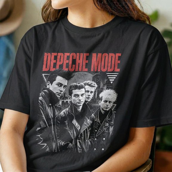 Depeche Mode Red Logo Band T-Shirt, Vintage Synth Pop Group Portrait Graphic Shirt Comfort Colors Size S-4XL