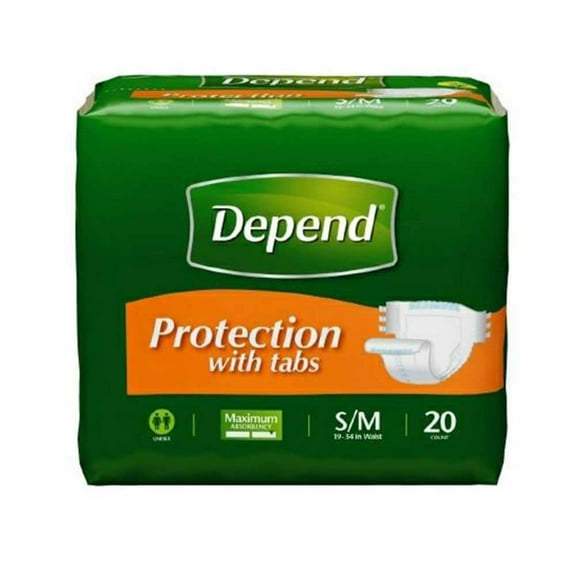 Depend Adult Incontinent Brief Tab Closure, Disposable, Heavy Absorbency, Small/Medium, 19'' - 34'', Pack of 20