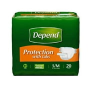 Depend Adult Incontinent Brief Tab Closure, Disposable, Heavy Absorbency, Small/Medium, 19 - 34, Pack of 20