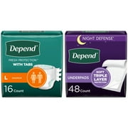 Depend Protection with Tabs Incontinence Underwear 16ct and Underpads 48ct, Unisex, L