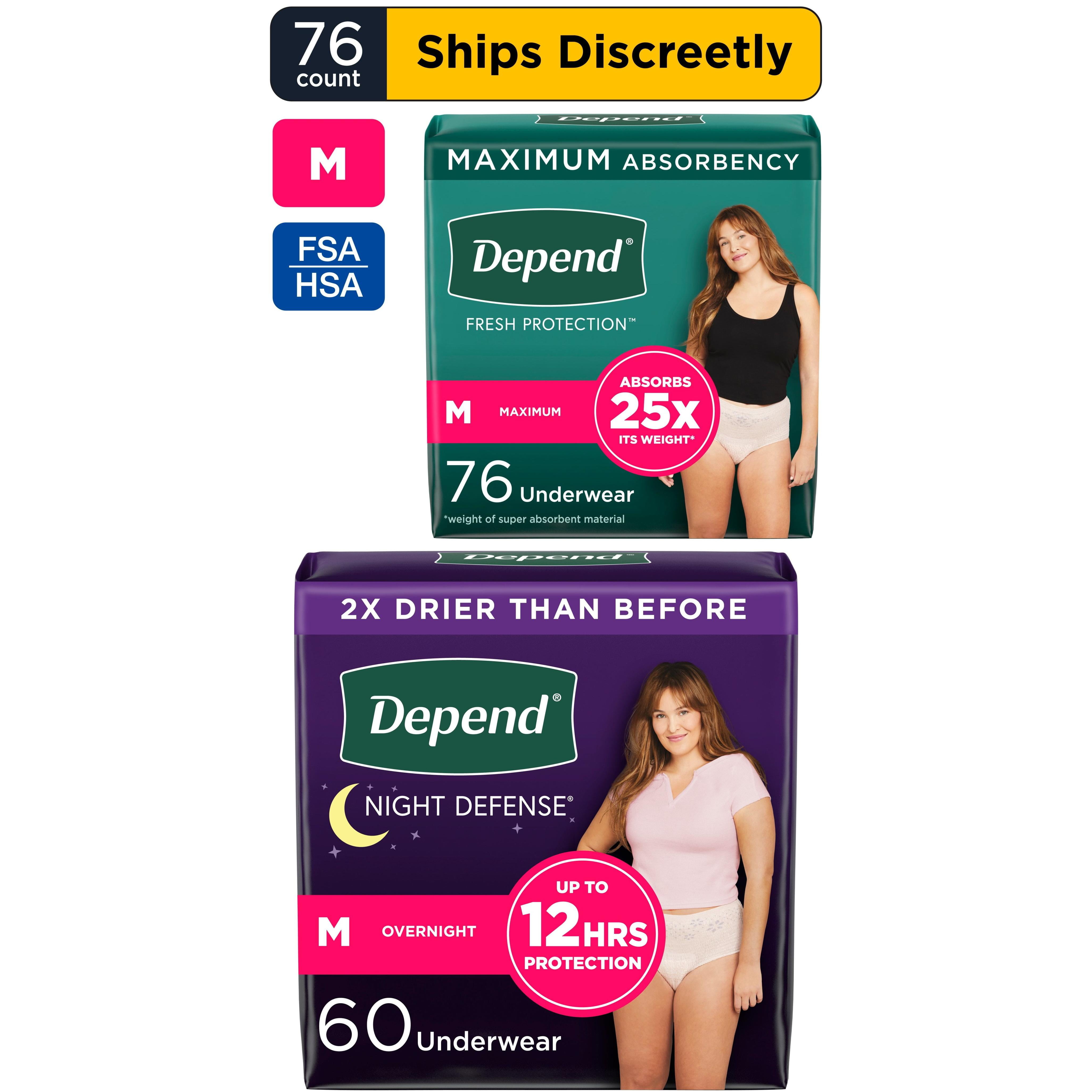 Depend Fresh Protection (76ct)& Night Defense (60ct) Incontinence Underwear for Women, Adult Diapers, M