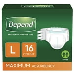 Depend Adult Diapers with Tabs, Incontinence Protection with Tabs, Unisex, Large (35-49" Waist, over 170 lbs), Maximum Absorbency, 48 Count (3 Packs of 16)
