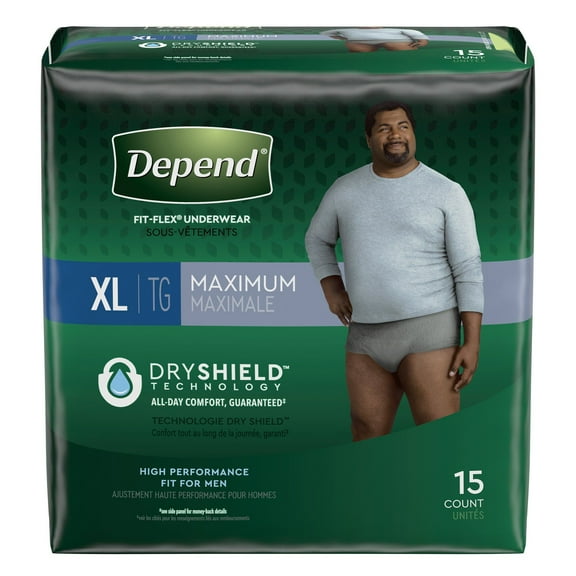 Depend FIT-FLEX Absorbent Underwear for Men, 44" to 64" Waist, X-Large (CS/30)