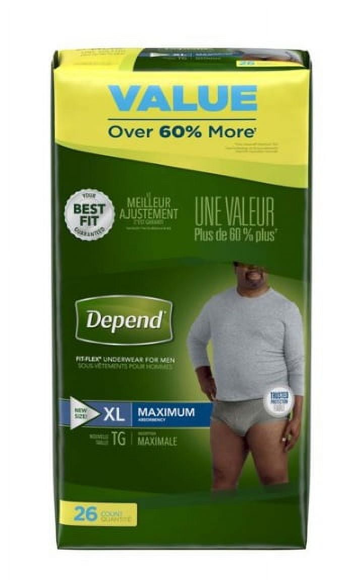 Depend Incontinence Underwear for Men, Disposable, Max Absorbency Large/X- Large (26 ct) Black