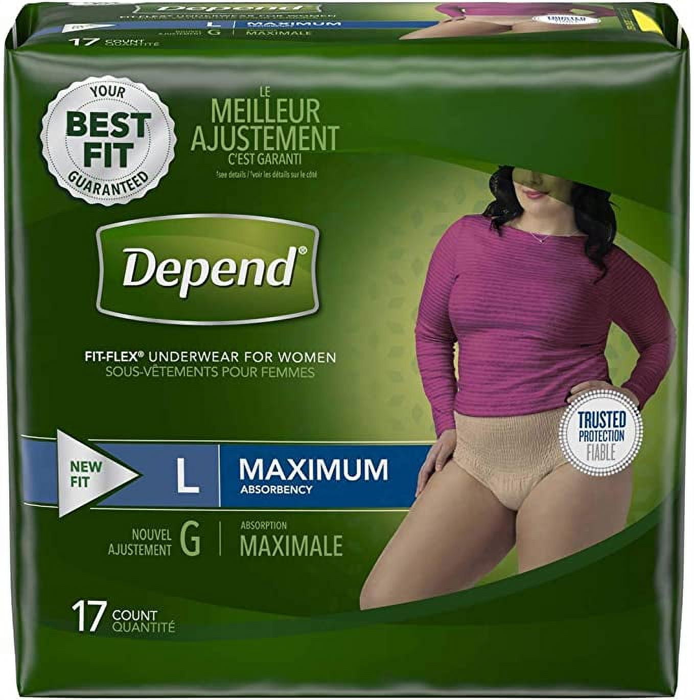  Depend FIT-Flex Incontinence Underwear for Women, Disposable,  Maximum Absorbency, Large, 40 Count : Health & Household