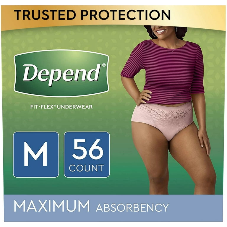Depend FIT-FLEX Incontinence & Postpartum Underwear for Women, Disposable,  Maximum Absorbency, Medium, Blush, 56 Count (2 Packs of 28) (Packaging May