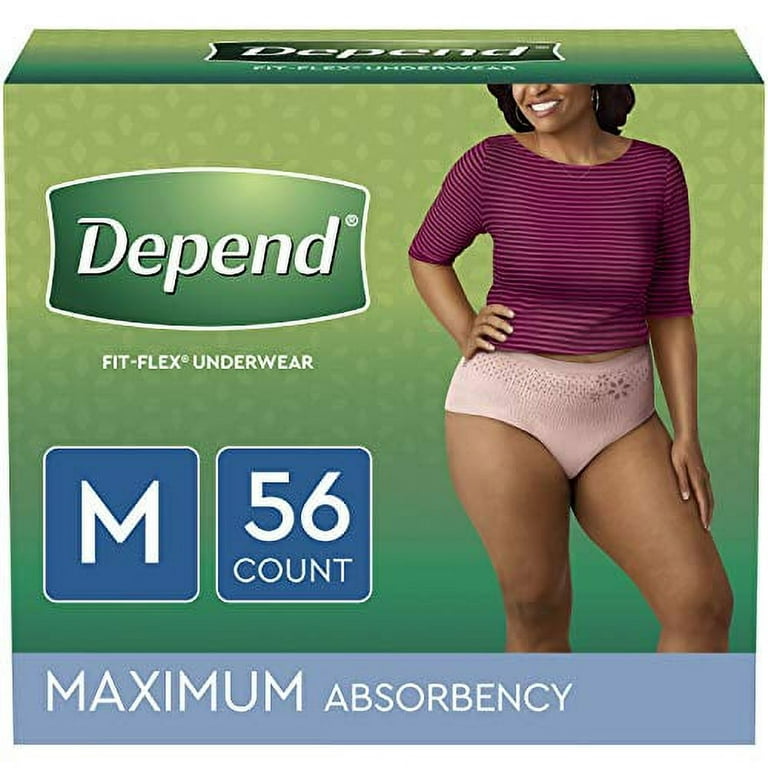 Depend FIT-FLEX Incontinence & Postpartum Underwear for Women, Disposable,  Maximum Absorbency, Medium, Blush, 56 Count (2 Packs of 28) (Packaging May