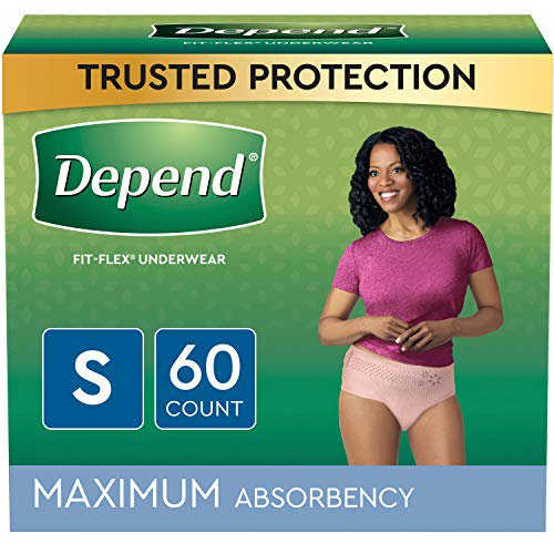 Depend FIT-FLEX Incontinence Underwear For Women, Disposable, Maximum Absorbency, Small, Blush, 60 Count (2 Packs of 30) (Packaging May Vary)