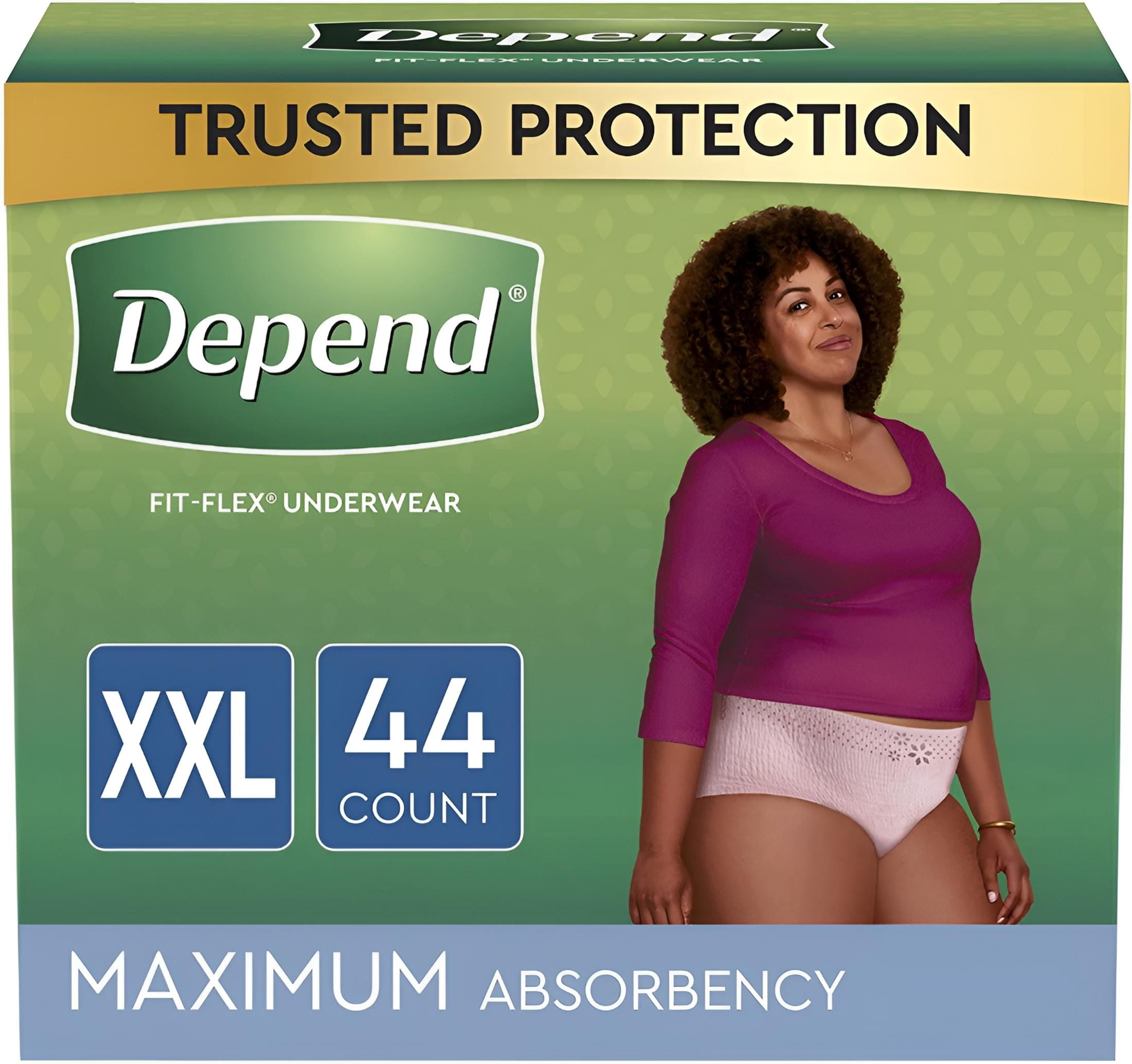 Depend FIT-FLEX Incontinence Underwear For Women, Disposable, Maximum Absorbency, XXL, Blush, 44 Count (2 Packs of 22) (Packaging May Vary)