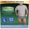 thumbnail image 1 of Depend Fit-Flex Incontinence Underwear for Men, Maximum Absorbency, Disposable, Large, Grey, 52 Count (2 Pack of 26) (Packaging May Vary), 1 of 5