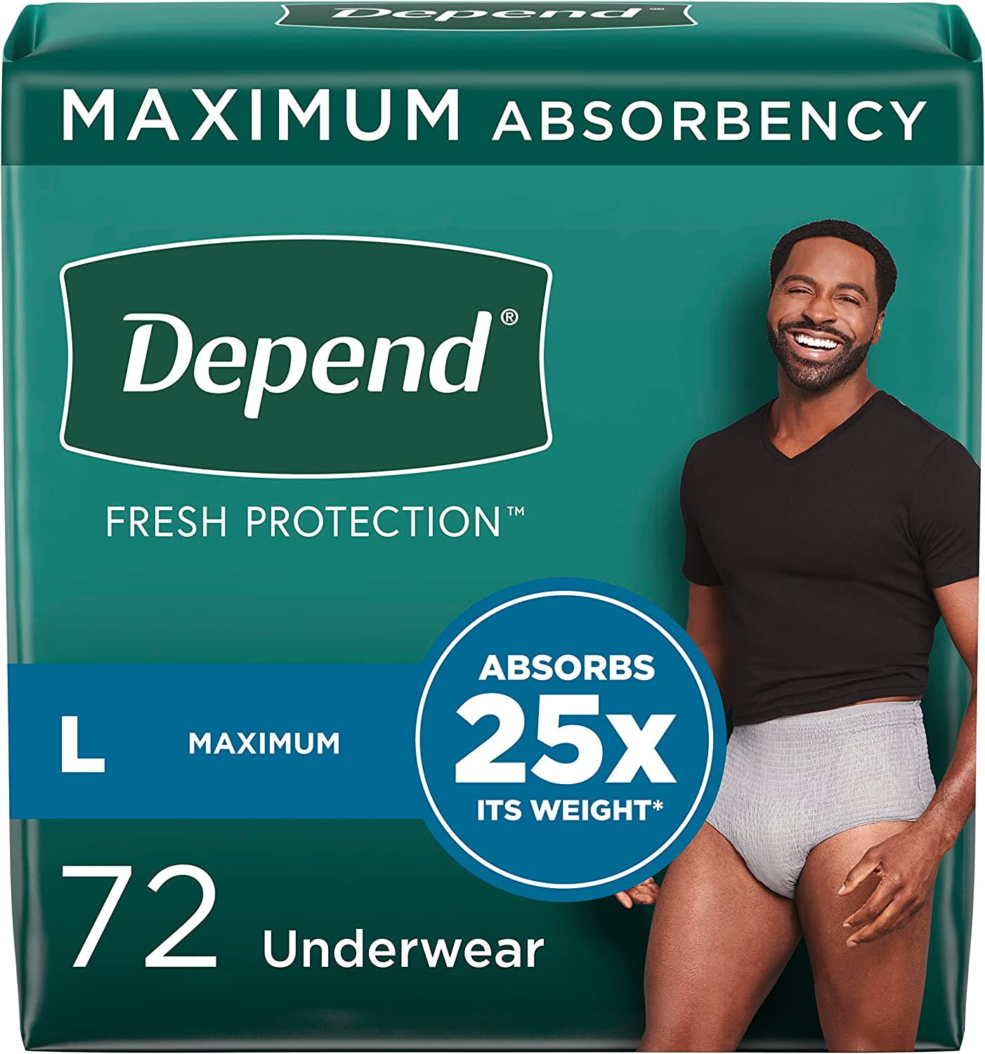Depend FIT-FLEX Incontinence Underwear for Men, Maximum Absorbency, Disposable, L, Grey, 72 Count