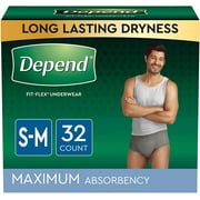Depend FIT-FLEX Incontinence Underwear for Men, Maximum Absorbency, Disposable, Small/Medium, Grey, 32 Count