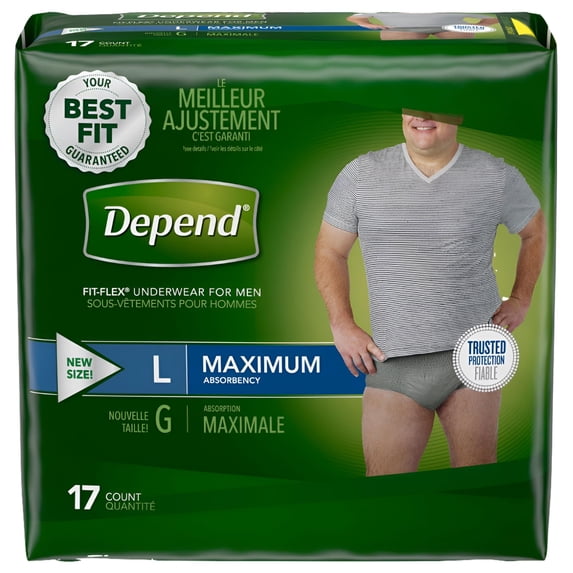 Depend FIT-FLEX Incontinence Underwear for Men, Maximum Absorbency, L, Gray 17 ea