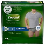 Depend FIT-FLEX Incontinence Underwear for Men, Maximum Absorbency, L, Gray 17 ea