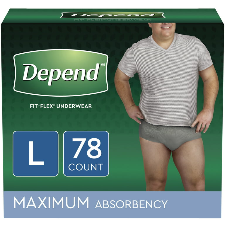 Depend FIT-FLEX Incontinence Underwear for Men, Maximum Absorbency, L,  Grey, 78 Count