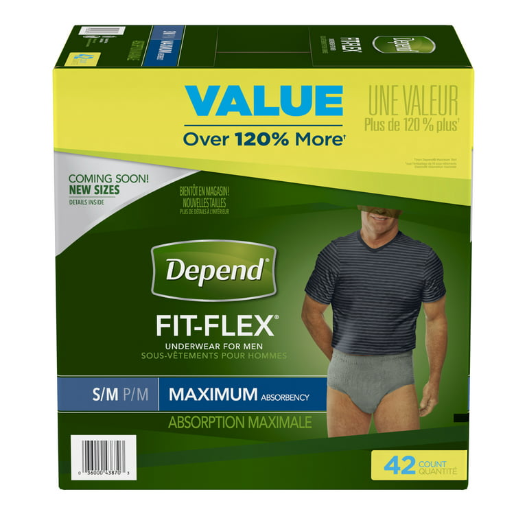 Depend FIT-FLEX Incontinence Underwear for Men, Maximum Absorbency, S/M, 42  count 