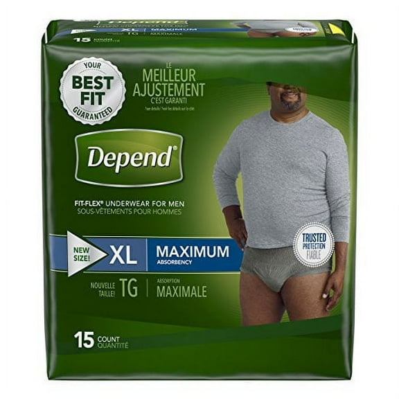 Depend FIT-FLEX Incontinence Underwear for Men, Maximum Absorbency, XL, Gray (Pack of 16)