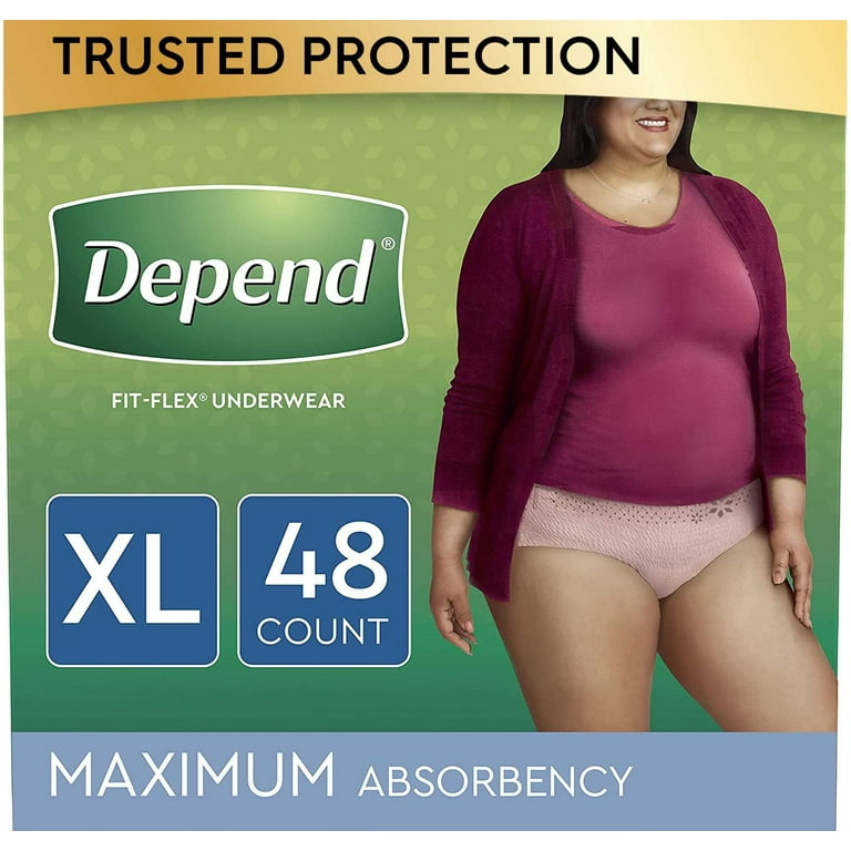 Depend FIT-FLEX Incontinence Underwear for Women, Disposable, Maximum  Absorbency, XL, Blush, 48 Count (2 Packs of 24) (Packaging May Vary) 