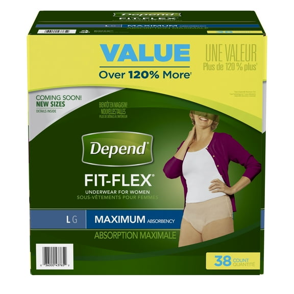 Depend FIT-FLEX Incontinence Underwear for Women, Maximum Absorbency, L, 38 Ct