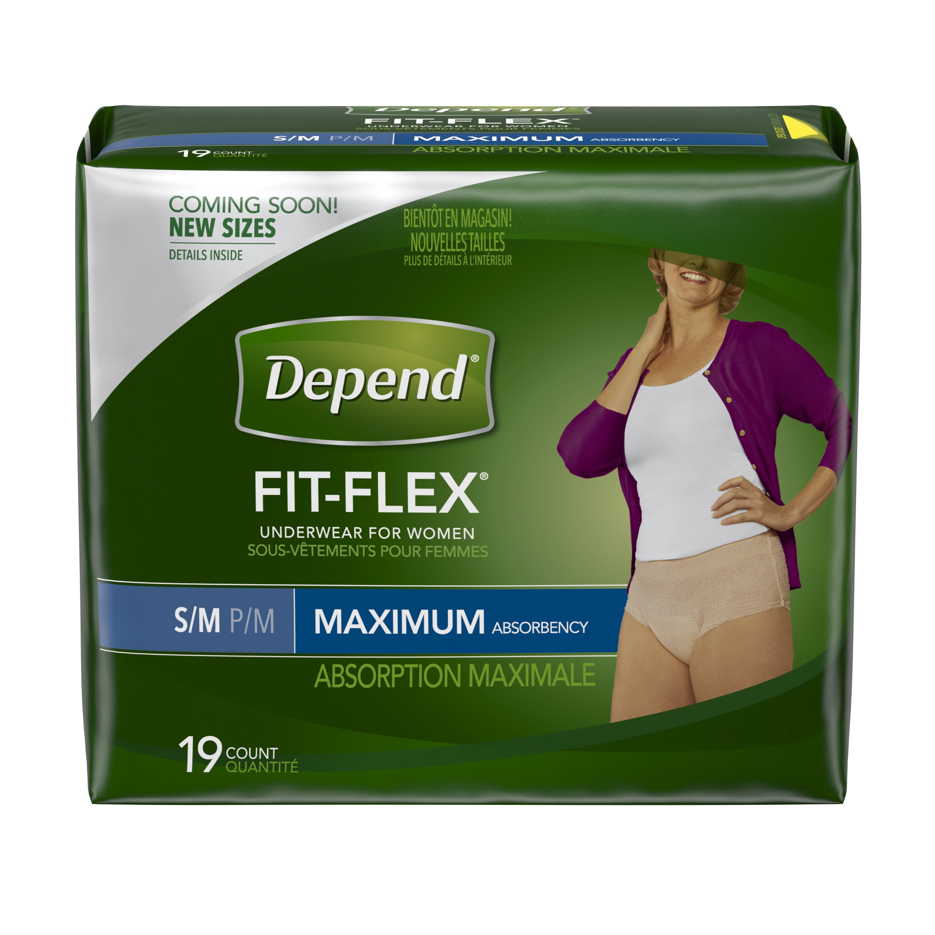 Depend FIT-FLEX Incontinence Underwear for Women, Maximum Absorbency, S/M,  19 count