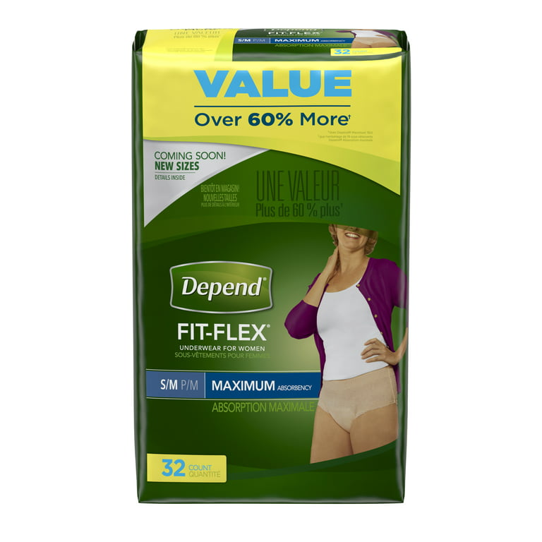 Depend FIT-FLEX Incontinence Underwear for Women, Maximum Absorbency, S/M,  32 Count