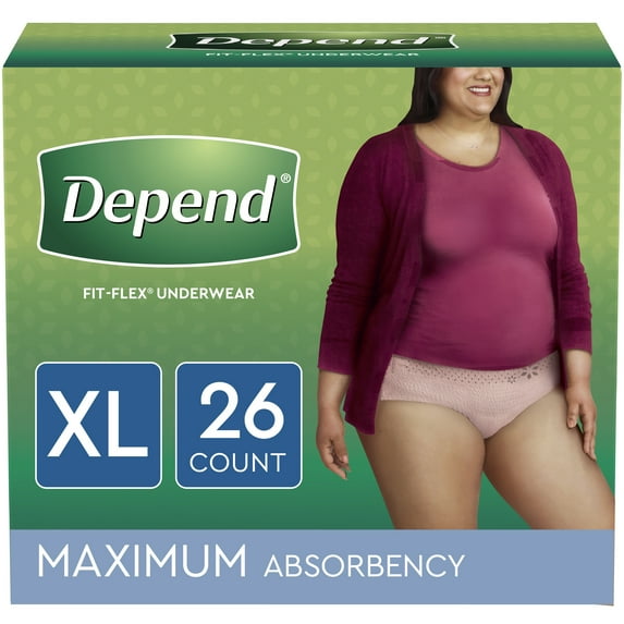 Depend FIT-FLEX Incontinence Underwear for Women, Maximum Absorbency, XL, 4 Packs of 26 - 52 counts total