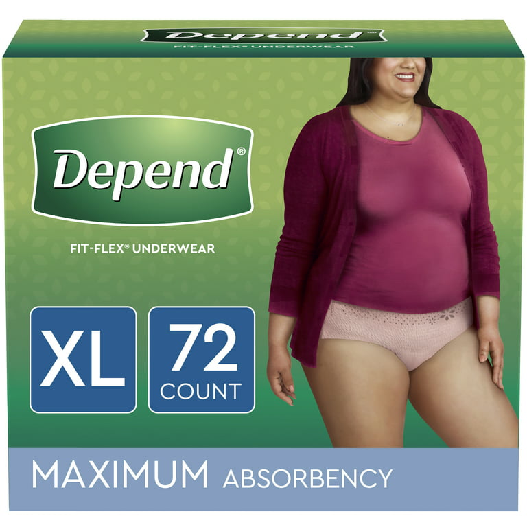 Depend FIT-FLEX Incontinence Underwear for Women, Maximum Absorbency, XL,  Blush, 72 Count