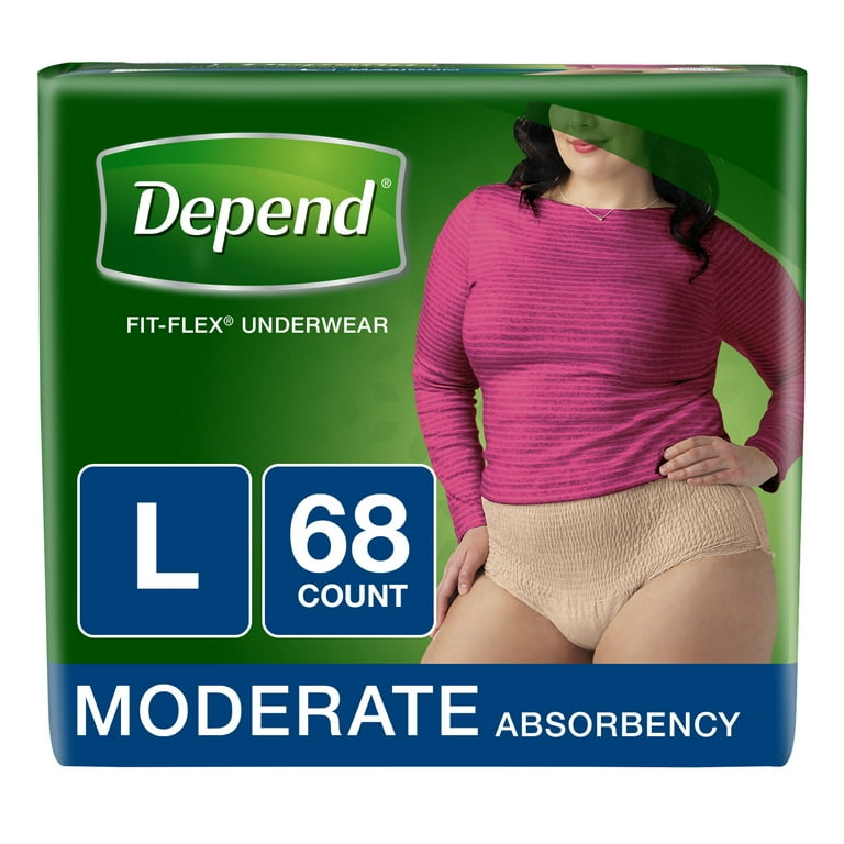 Depend FIT-FLEX Incontinence Underwear for Women, Moderate Absorbency, L,  Tan (Choose your count)